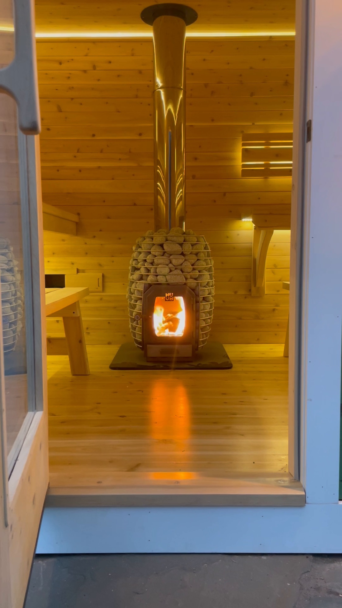 Sauna stove lit
